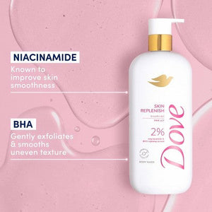 Dove Beauty Serum Body Wash with 2% Niacinamide and BHA Refining Serum Skin Replenish 18.5 fl oz