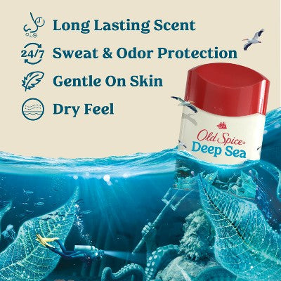 Old Spice Deep Sea Solid Antiperspirant & Deodorant for Men Sea Mineral Scent 2.6oz 2-Pack