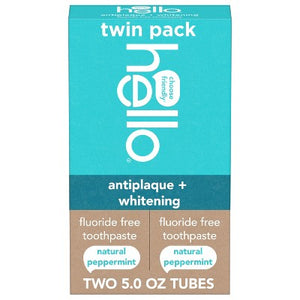 hello Antiplaque and Whitening Fluoride Free Toothpaste Natural Peppermint 5oz/2pk - Imperfect Box