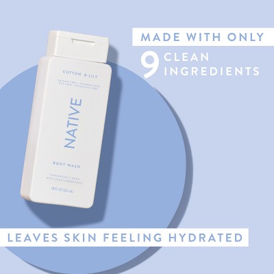 Native Body Wash for Women & Men Cotton & Lily Sulfate Free 18 fl oz