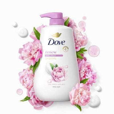 Dove Renew Body Wash Pump Peony & Rose Oil Nourishing 24hr Lotion-Soft Skin 30.6 fl oz - Imperfect Container