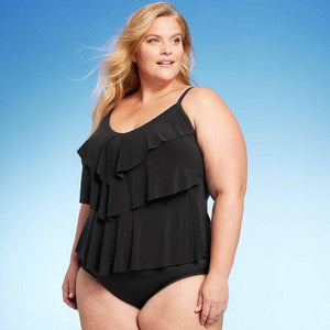 Aqua Green Women's Tankini Top Ruffles Tummy Control Swimwear UPF 50+ Swimsuit