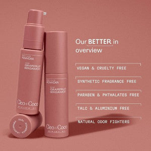 Cleo+Coco Body and Hair Antiperspirants and Deodorant Powder Grapefruit Bergamot 0.88oz