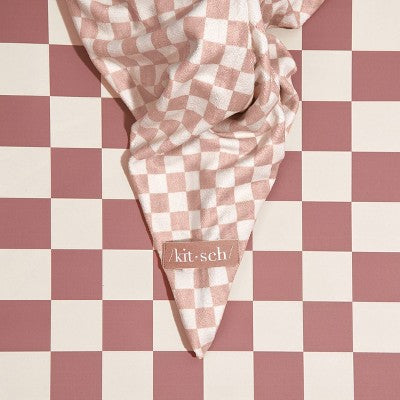 Kitsch Extra Large Quick-Dry Hair Towel Wrap Terracotta Checker