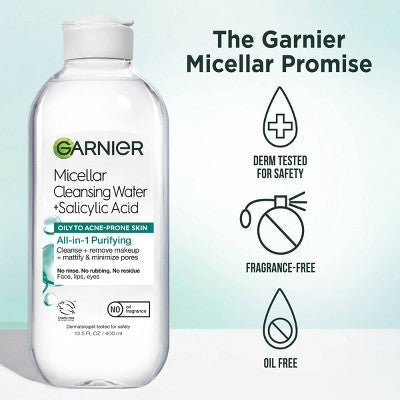 Garnier Salicylic Acid Purifying Makeup Remover Micellar Water and Facial Cleanser 23.7 fl oz - Imperfect Container