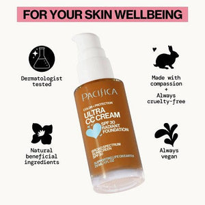 Pacifica Ultra CC Cream Radiant Foundation with SPF 17 Warm/Tan 1 fl oz - Imperfect Box