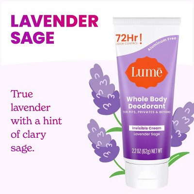 Lume Whole Body Women's Invisible Cream Tube Deodorant Lavender Sage Scent 2.2oz