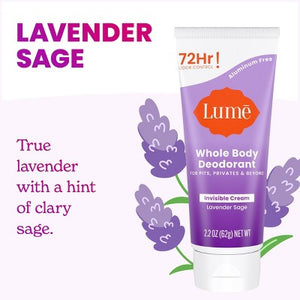 Lume Whole Body Women's Invisible Cream Tube Deodorant Lavender Sage Scent 2.2oz