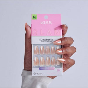 Kiss Glam Embellished Press-On Fake Nails Medium Coffin Dusk Mirage 35ct - Imperfect Box