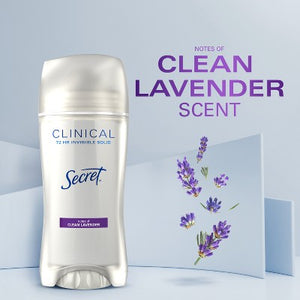 Secret Clinical Invisible Solid Antiperspirant & Deodorant Clean Lavender 2.6oz