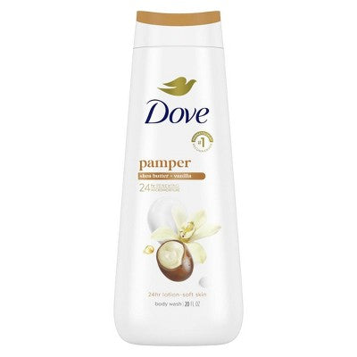 Dove Pamper Body Wash Shea Butter & Vanilla 24hr Lotion-Soft Skin 20 fl oz - New