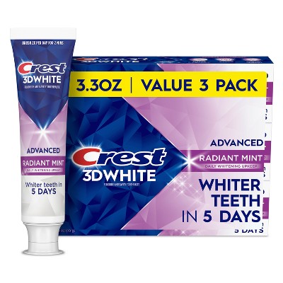 Crest 3D White Advanced Teeth Whitening Toothpaste Radiant Mint 3.3oz 3pk