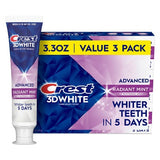 Crest 3D White Advanced Teeth Whitening Toothpaste Radiant Mint 3.3oz 3pk