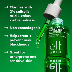 e.l.f. SKIN PLZ Clarify Facial Oil 2% Salicylic Acid Acne Treatment + Aloe Extract 1 fl oz - Imperfect Box