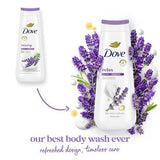 Dove Relax Body Wash Lavender & Chamomile 24hr Lotion Soft Skin 20 fl oz - Imperfect Container
