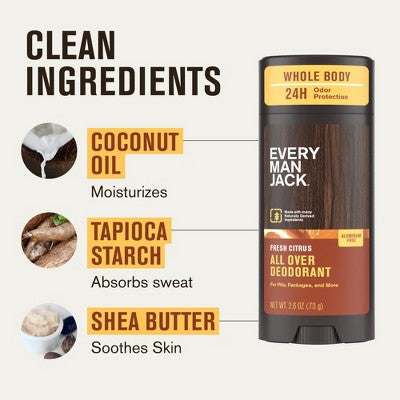 Every Man Jack All Over Solid Deodorant Fresh Citrus 2.6oz