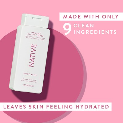 Native Body Wash Vanilla & Cactus Flower Sulfate Free 18 fl oz