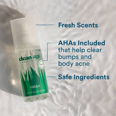 Clean Age Fresh AHA Deodorant and Body Spray for Teens 4 fl oz