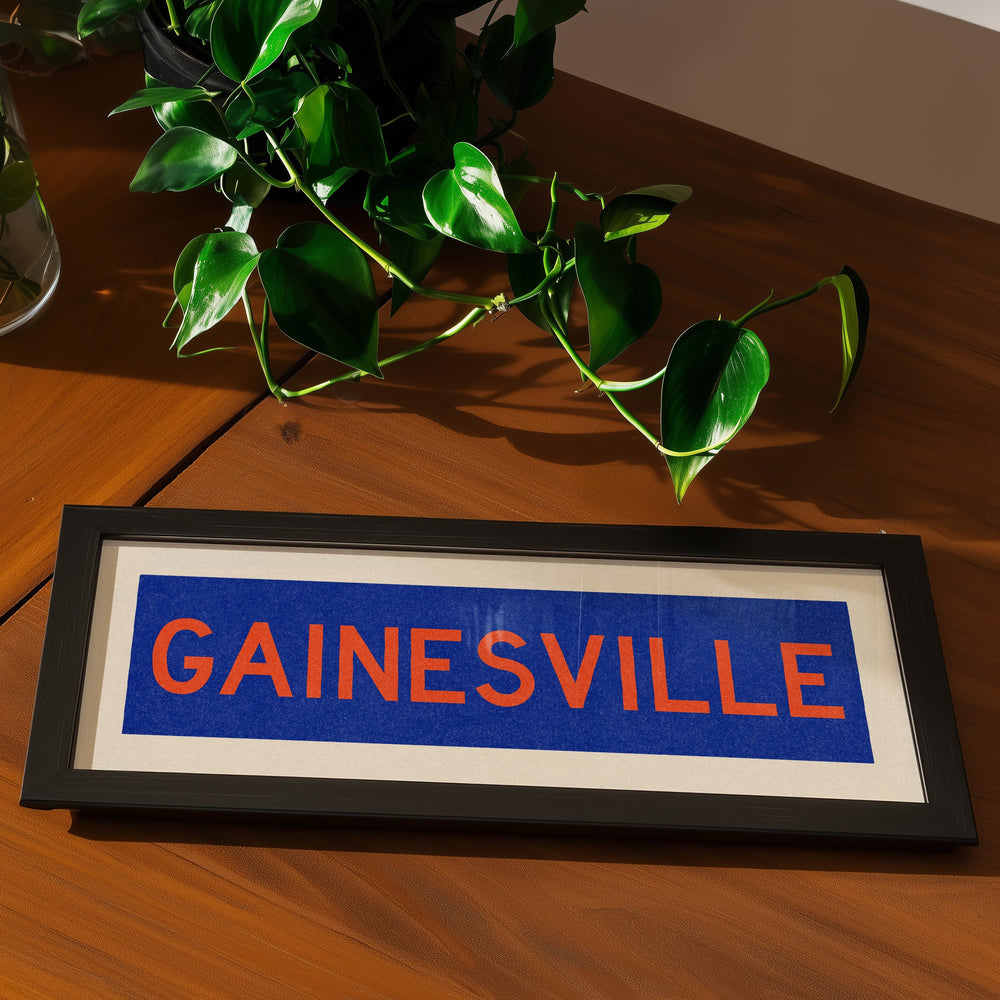 Framed Gainesville Blue Bus Scroll