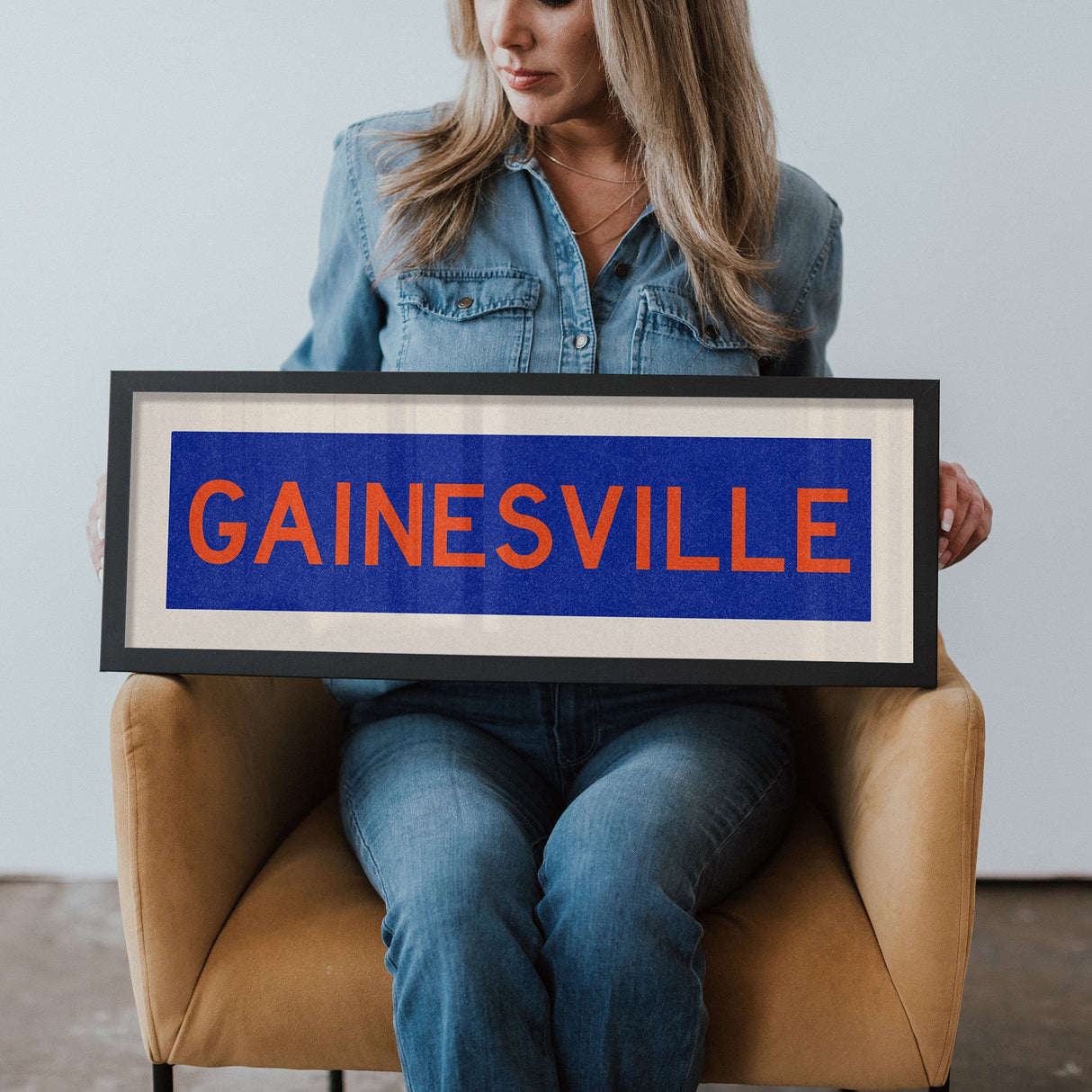 Framed Gainesville Blue Bus Scroll