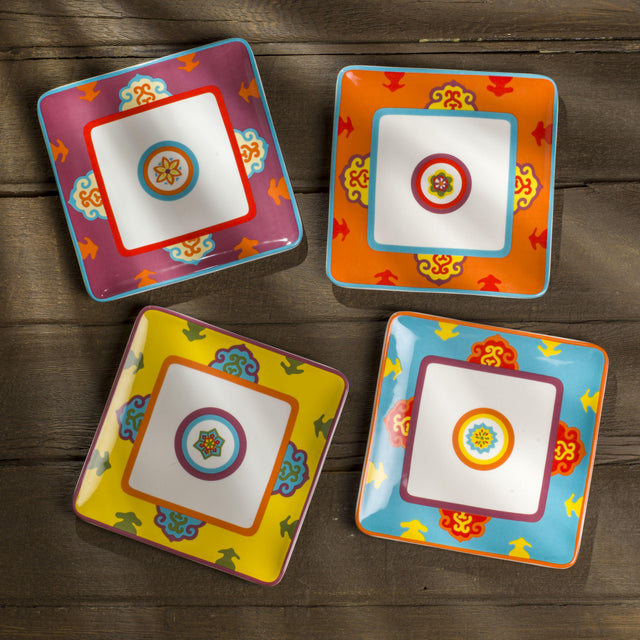 Galicia 4 pc Canape Plates | Appetizer Plates | Lunch Plates 4 Pieces Set - Euro Ceramica 