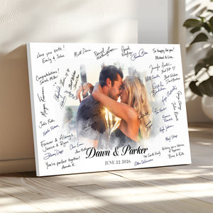 Wedding Guest Book Alternative Wall Art Canvas Print, Personalized Wedding Signature Poster, Custom Couple Photo Guestbook Canvas, Bridal Shower Reception Decor