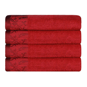 Cotton Floral Jacquard Border Bath Towel Set of 4 - Bath Towel by Superior Brand
