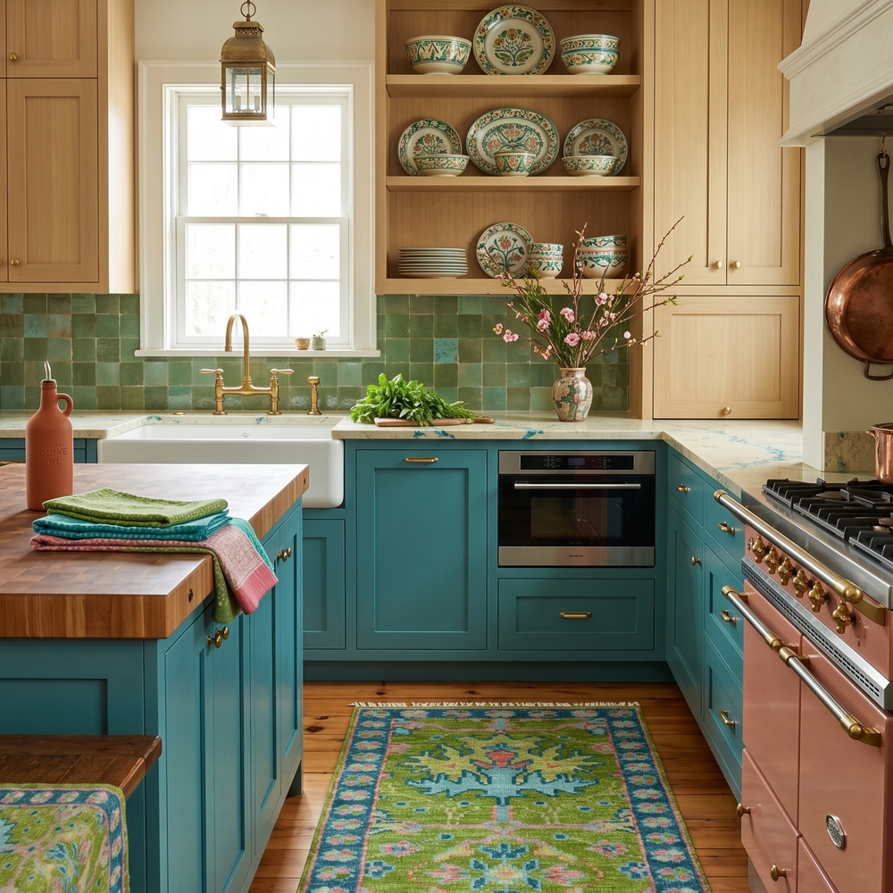 Custom Made Runner Donegal Green And Blue Hand Knotted Wool Rug