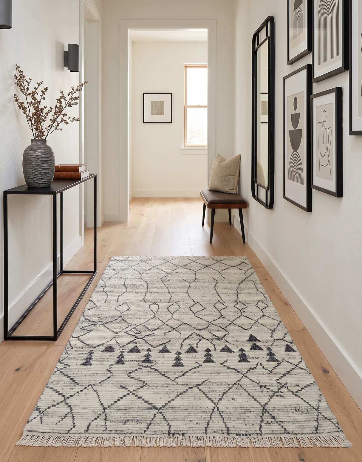 Custom Made Hand Knotted Beige And Gray Moroccan Trellis Blended Wool Rug