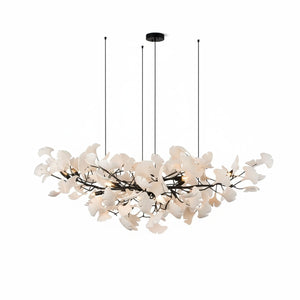 Porcelain Ginkgo Leaf Linear Chandelier with Flexible Branches | Dining Table Light