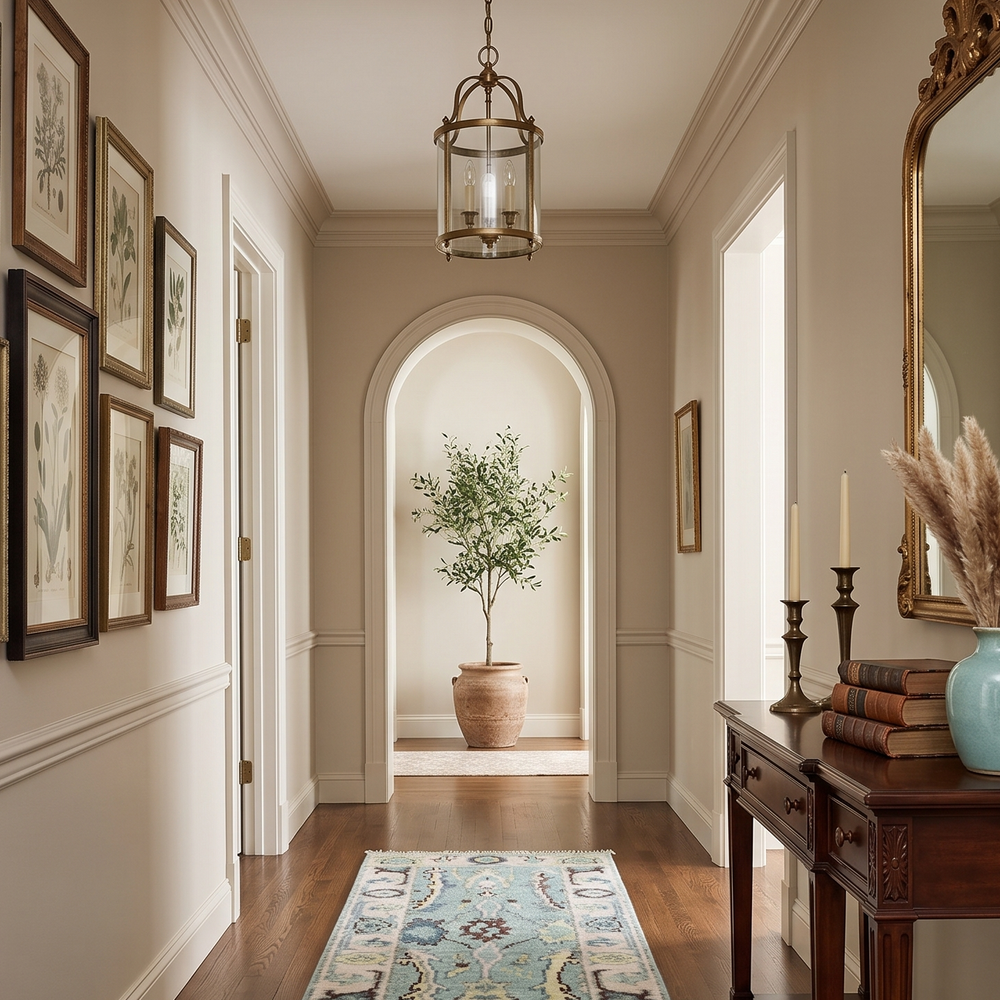 Custom Made Runner Seafoam And Peach Oushak Hand Knotted Wool Rug