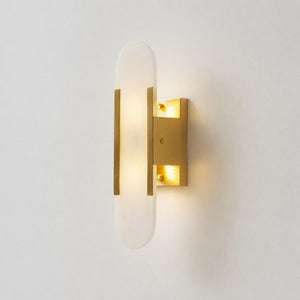 Alvora | Oblong Alabaster Wall Sconce with Brass Accents | Warm Diffused Glow for Foyers