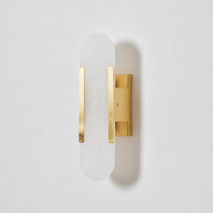 Alvora | Oblong Alabaster Wall Sconce with Brass Accents | Warm Diffused Glow for Foyers
