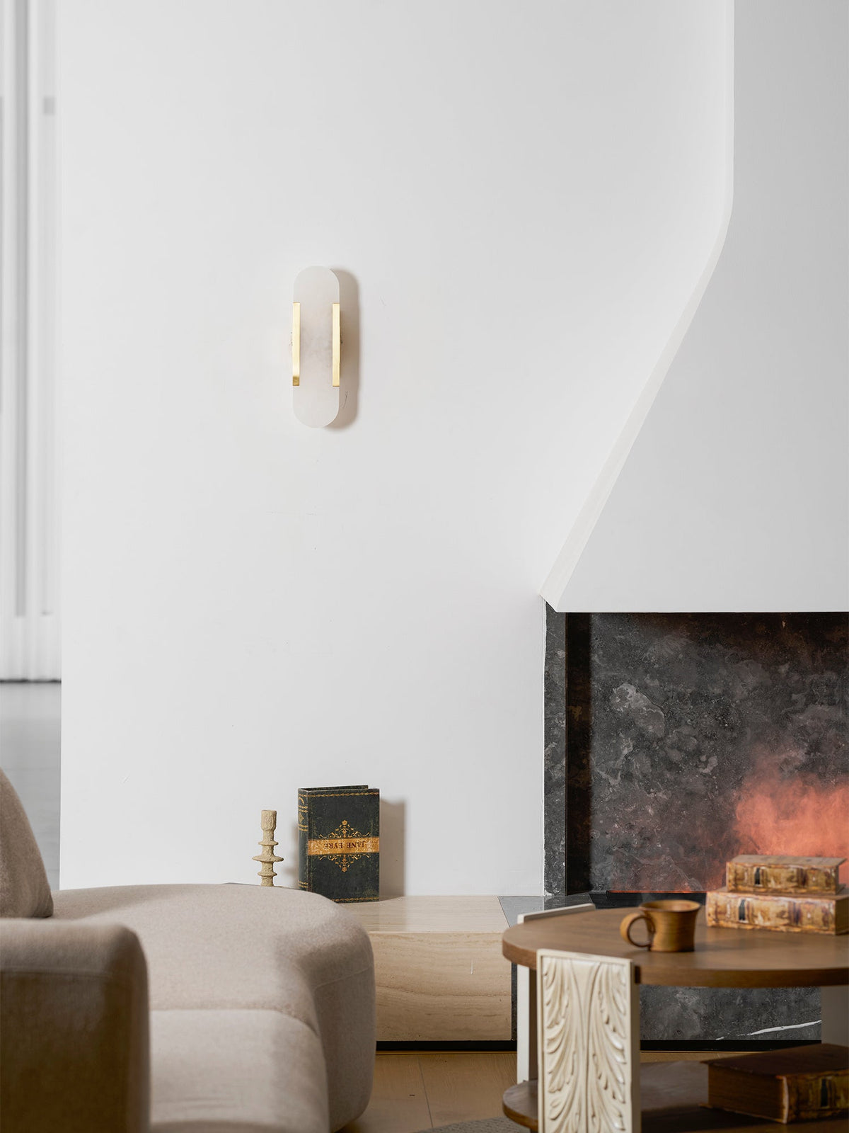 Alvora | Oblong Alabaster Wall Sconce with Brass Accents | Warm Diffused Glow for Foyers