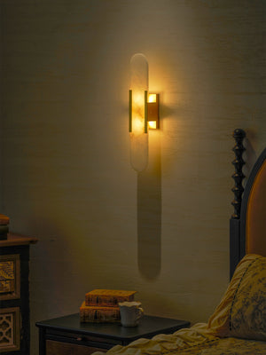 Alvora | Oblong Alabaster Wall Sconce with Brass Accents | Warm Diffused Glow for Foyers