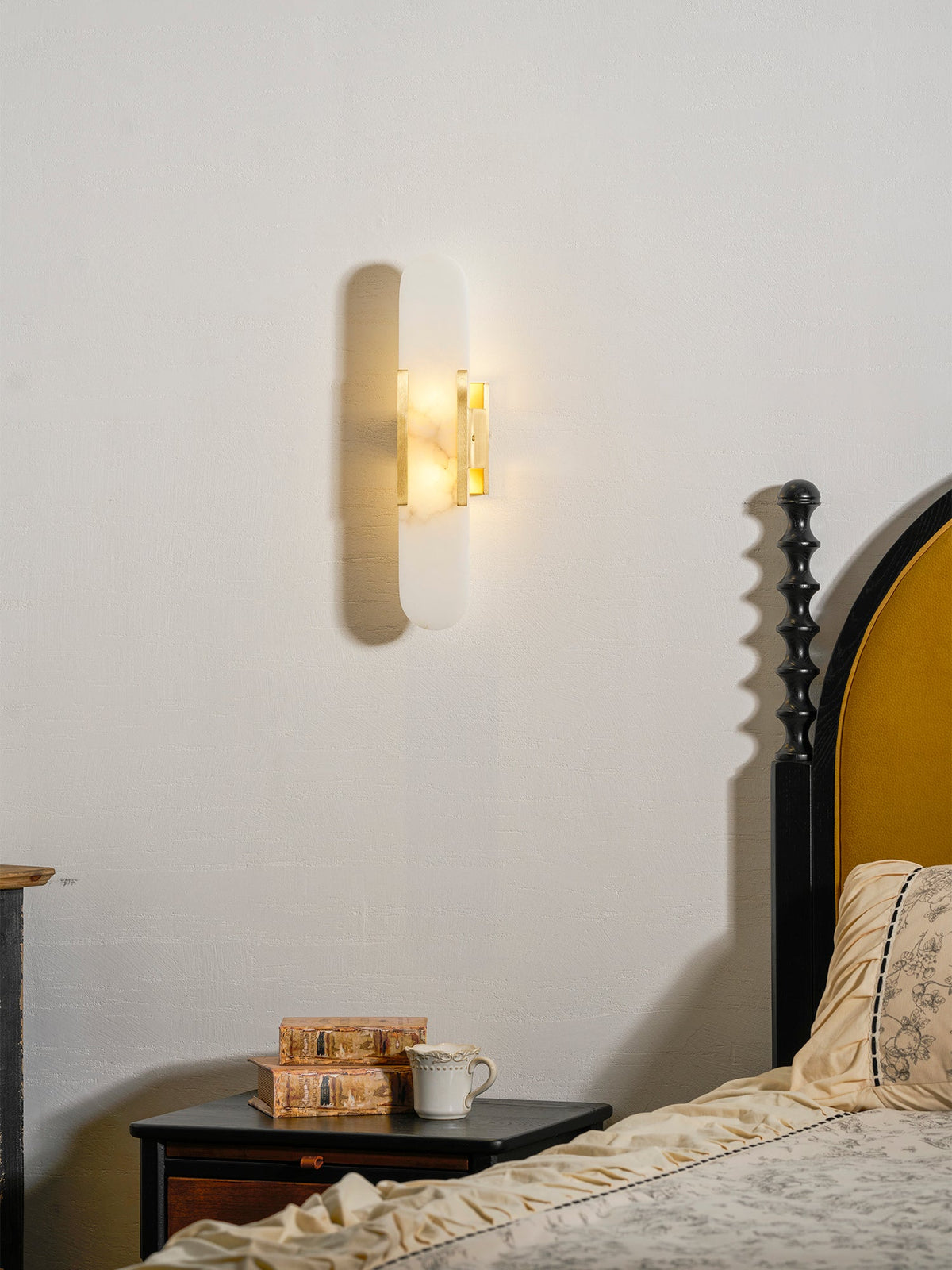 Alvora | Oblong Alabaster Wall Sconce with Brass Accents | Warm Diffused Glow for Foyers