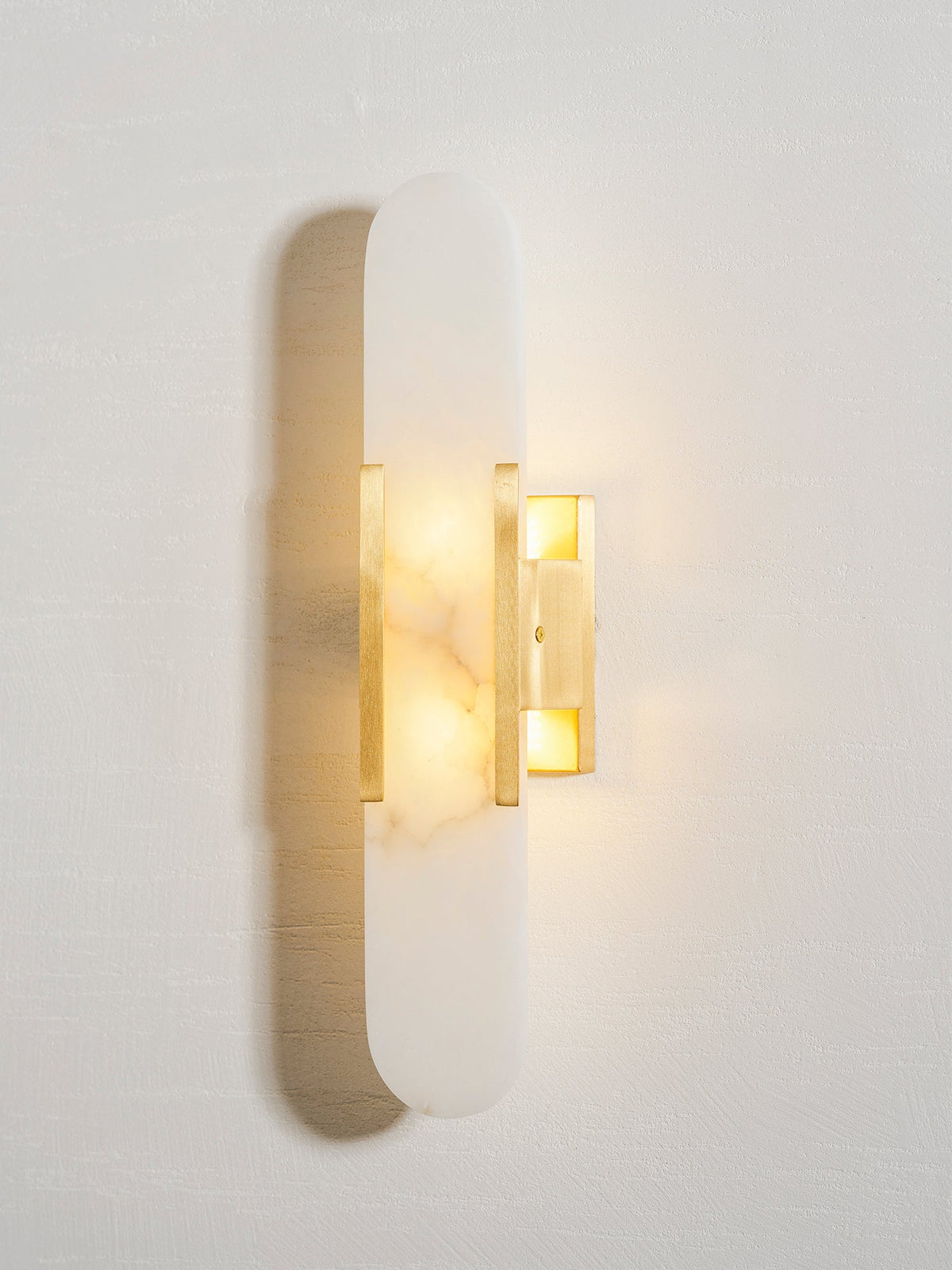 Alvora | Oblong Alabaster Wall Sconce with Brass Accents | Warm Diffused Glow for Foyers