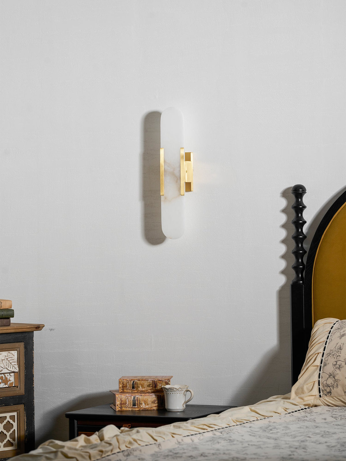 Alvora | Oblong Alabaster Wall Sconce with Brass Accents | Warm Diffused Glow for Foyers