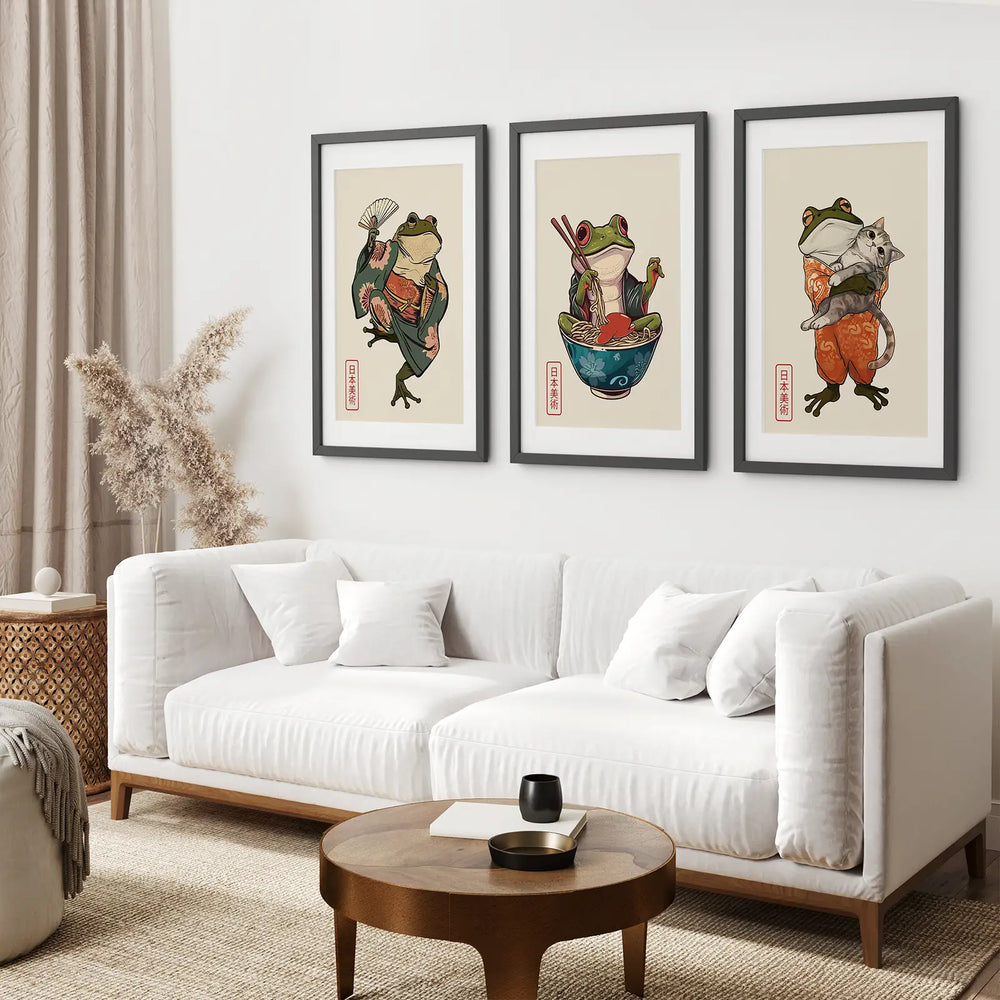 Funny Frog and Cat. Japanese Art. Matsumoto Hoji Poster