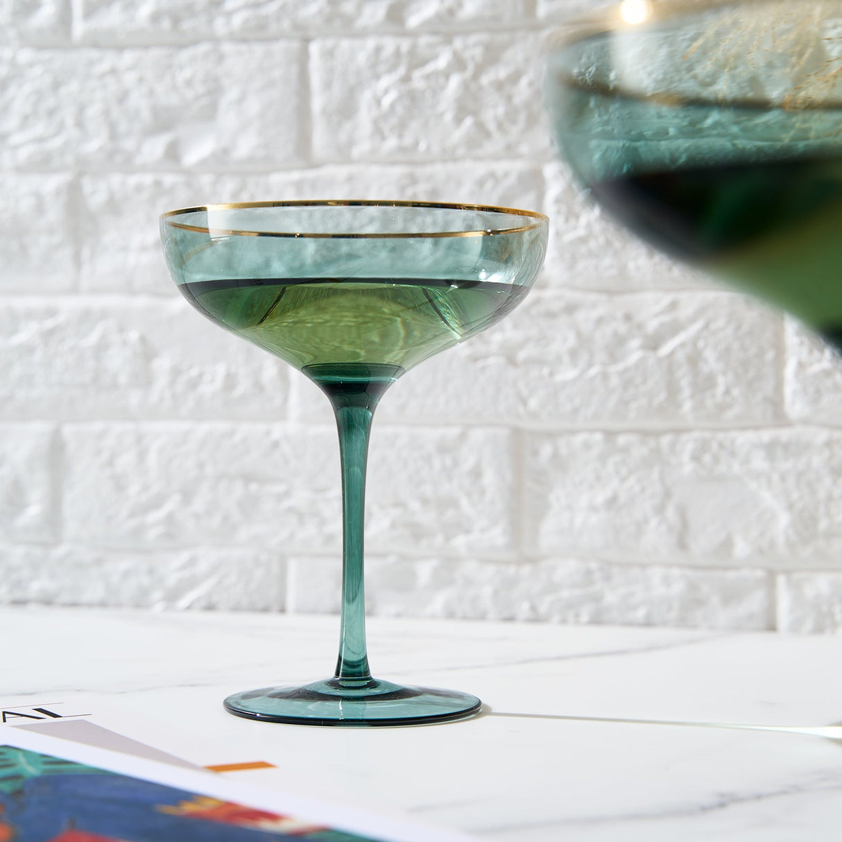 Palazzo Champagne Coupe, Cocktail Glassware, Set of 2, Green