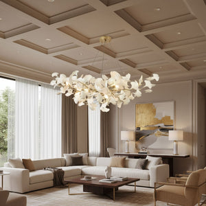 Porcelain Ginkgo Leaf Linear Chandelier with Flexible Branches | Dining Table Light