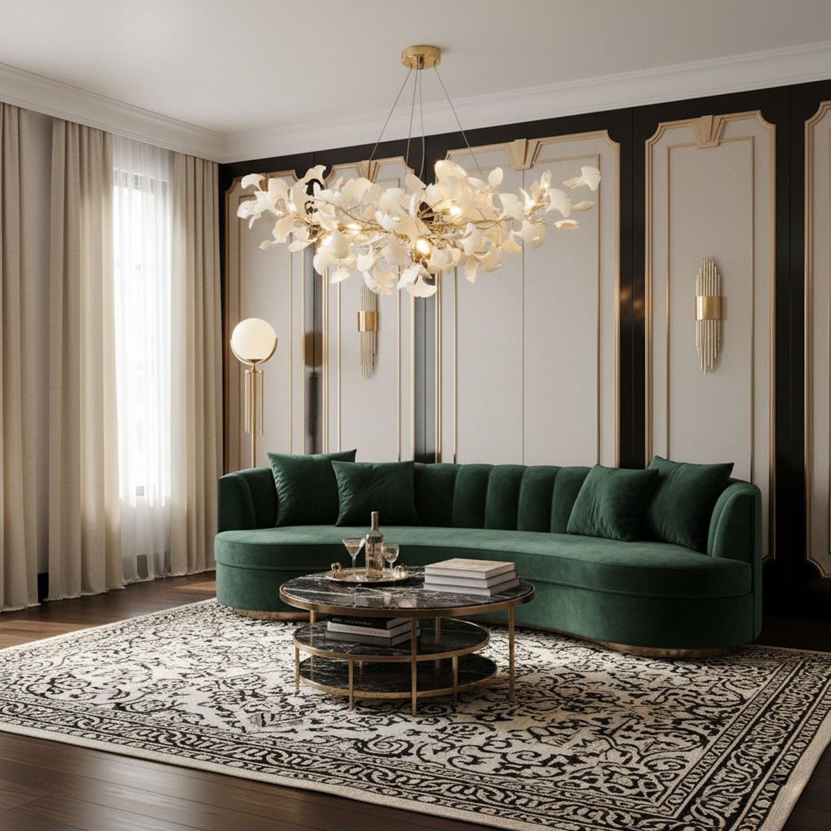 Porcelain Ginkgo Leaf Linear Chandelier with Flexible Branches | Dining Table Light