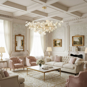 Porcelain Ginkgo Leaf Linear Chandelier with Flexible Branches | Dining Table Light
