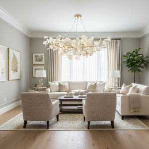 Porcelain Ginkgo Leaf Linear Chandelier with Flexible Branches | Dining Table Light