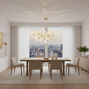 Porcelain Ginkgo Leaf Linear Chandelier with Flexible Branches | Dining Table Light