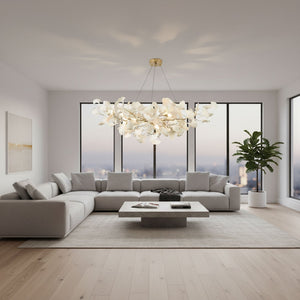 Porcelain Ginkgo Leaf Linear Chandelier with Flexible Branches | Dining Table Light