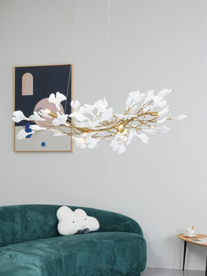 Porcelain Ginkgo Leaf Linear Chandelier with Flexible Branches | Dining Table Light