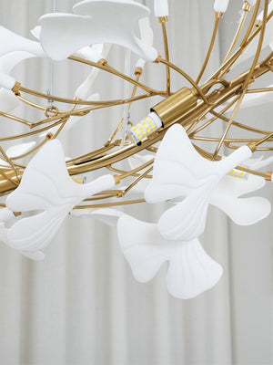 Porcelain Ginkgo Leaf Linear Chandelier with Flexible Branches | Dining Table Light