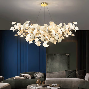Porcelain Ginkgo Leaf Linear Chandelier with Flexible Branches | Dining Table Light