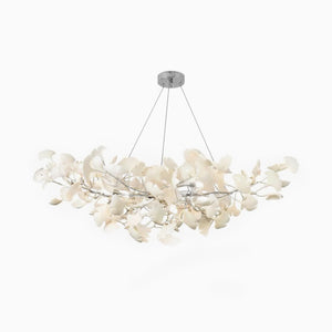 Porcelain Ginkgo Leaf Linear Chandelier with Flexible Branches | Dining Table Light